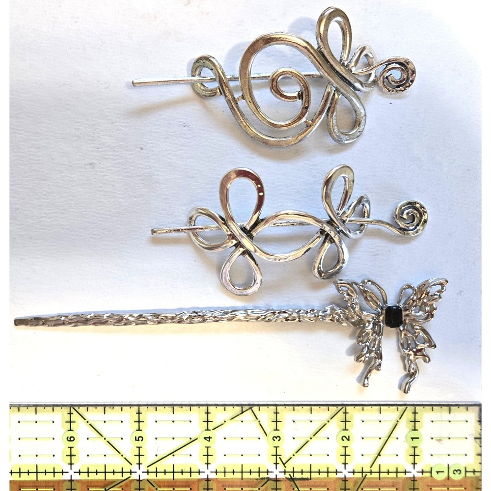 Silver Tone Hair Stick & Pins Butterfly Swirl Boho Whimsigoth Hair Accessories - Picture 2 of 3